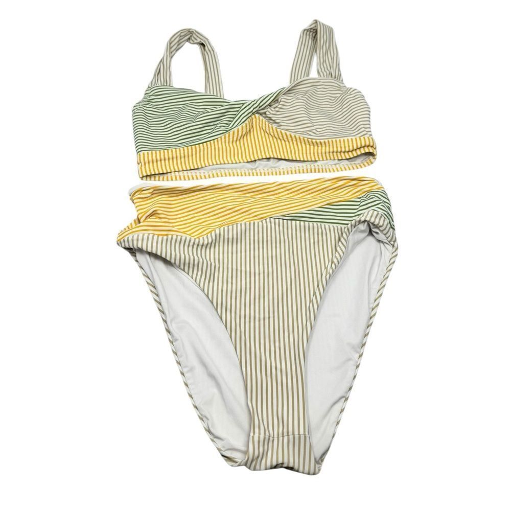 Antonio Melani x The Nat Note High Waist Striped Swim Bikini Top & Bottom Small
